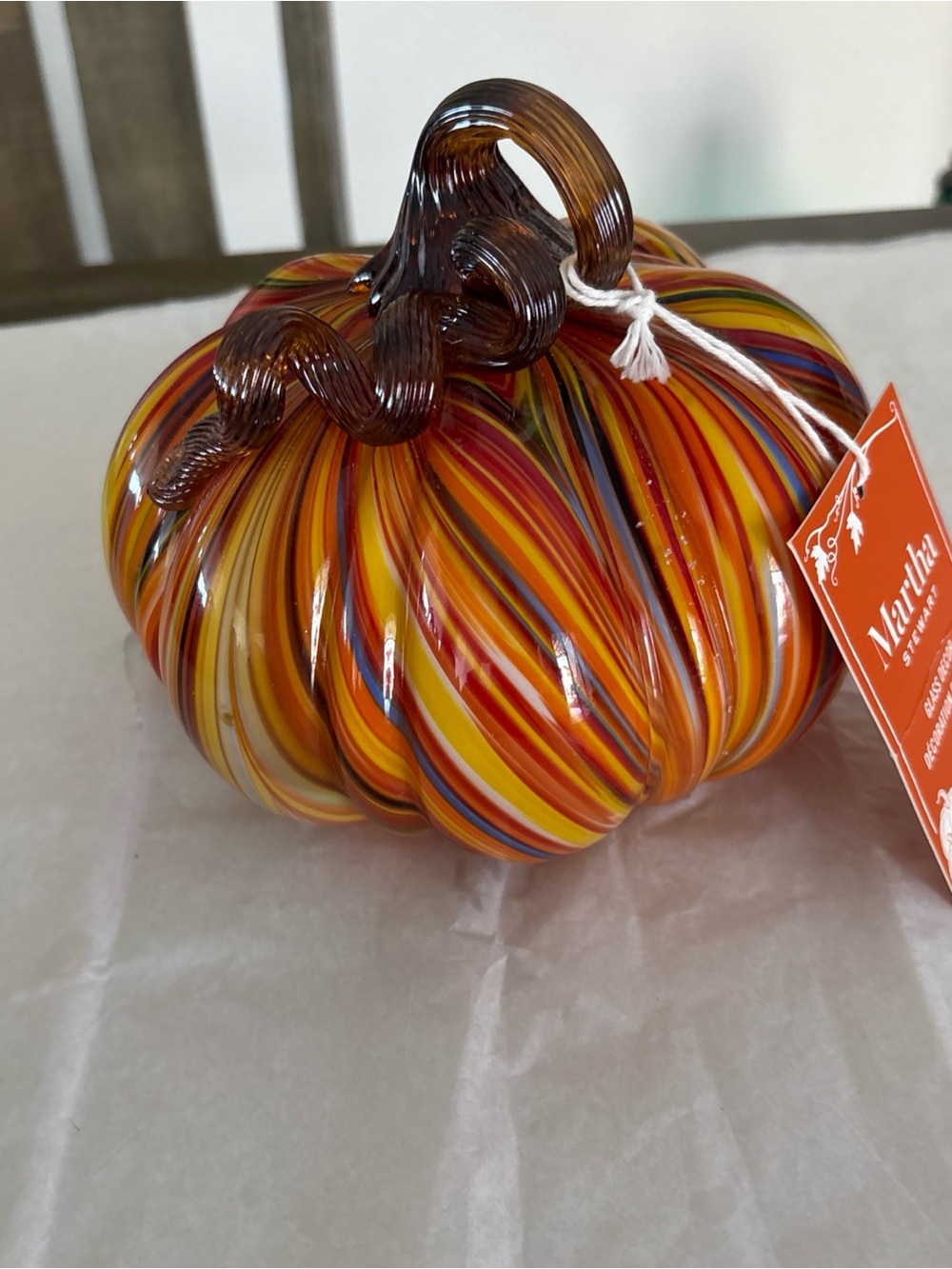 Martha Stewart Orange, Yellow and Red Striped Glass Pumpkin